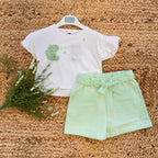 Completo estivo bambina con fiore 3D verde