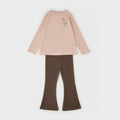 Completo bimba 100% cotone con maglia rosa cipria e pantalone marrone svasato