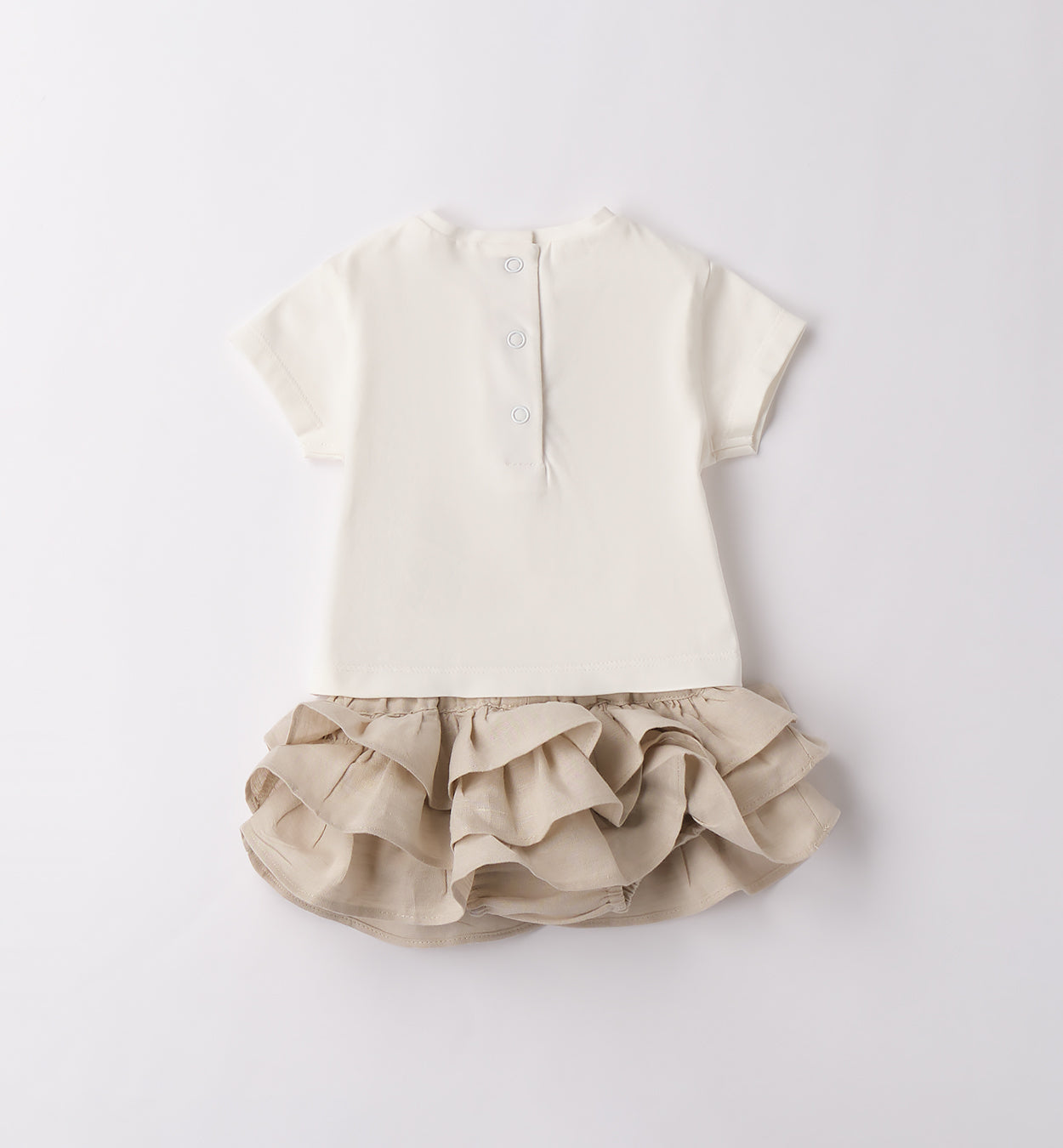 Retro completo bambina con t-shirt avorio e chiusura con bottoni automatici.