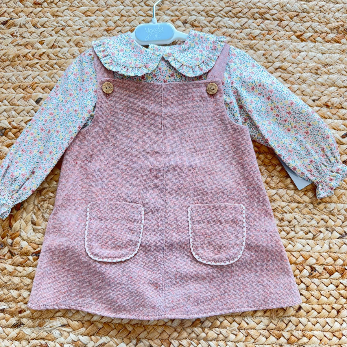 Abito bimba rosa con camicia floreale in cotone e tasche frontali