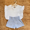 completo bambina cotone sangallo con shorts rigati azzurro