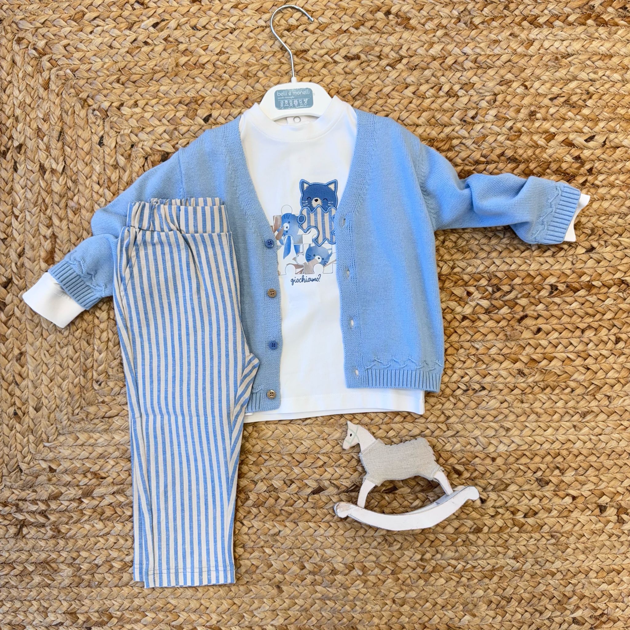 Cardigan bambino azzurro in cotone con bottoni colorati