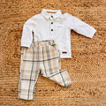completo bambino con polo bianca e pantalone check in cotone