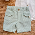 outfit bambino cerimonia con camicia collo coreano e pantaloncino rigato