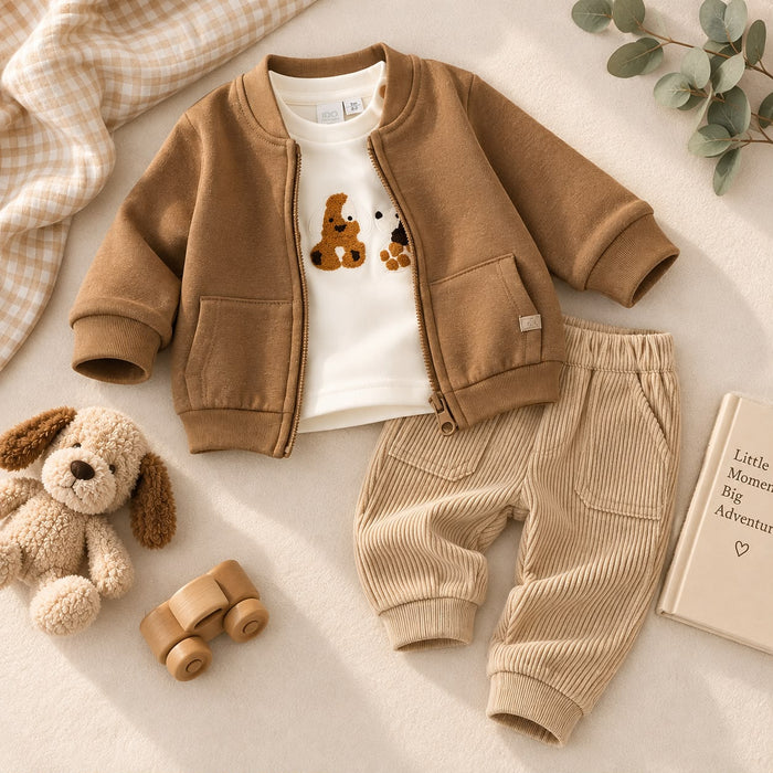 Completo bimbo 3 pezzi marrone e beige