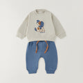 Completo bimbo Minibanda in cotone con felpa panna ricamata con cagnolino e pantalone blu