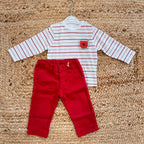 Completo bambino con maglia a righe e pantalone rosso