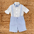 Completo battesimo bambino con camicia e bretelle