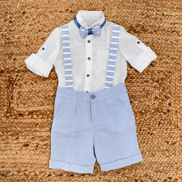 Completo battesimo bambino con camicia e bretelle