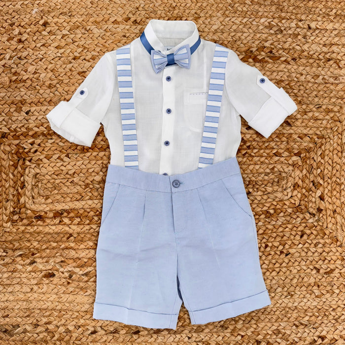 Completo battesimo bambino con camicia e bretelle