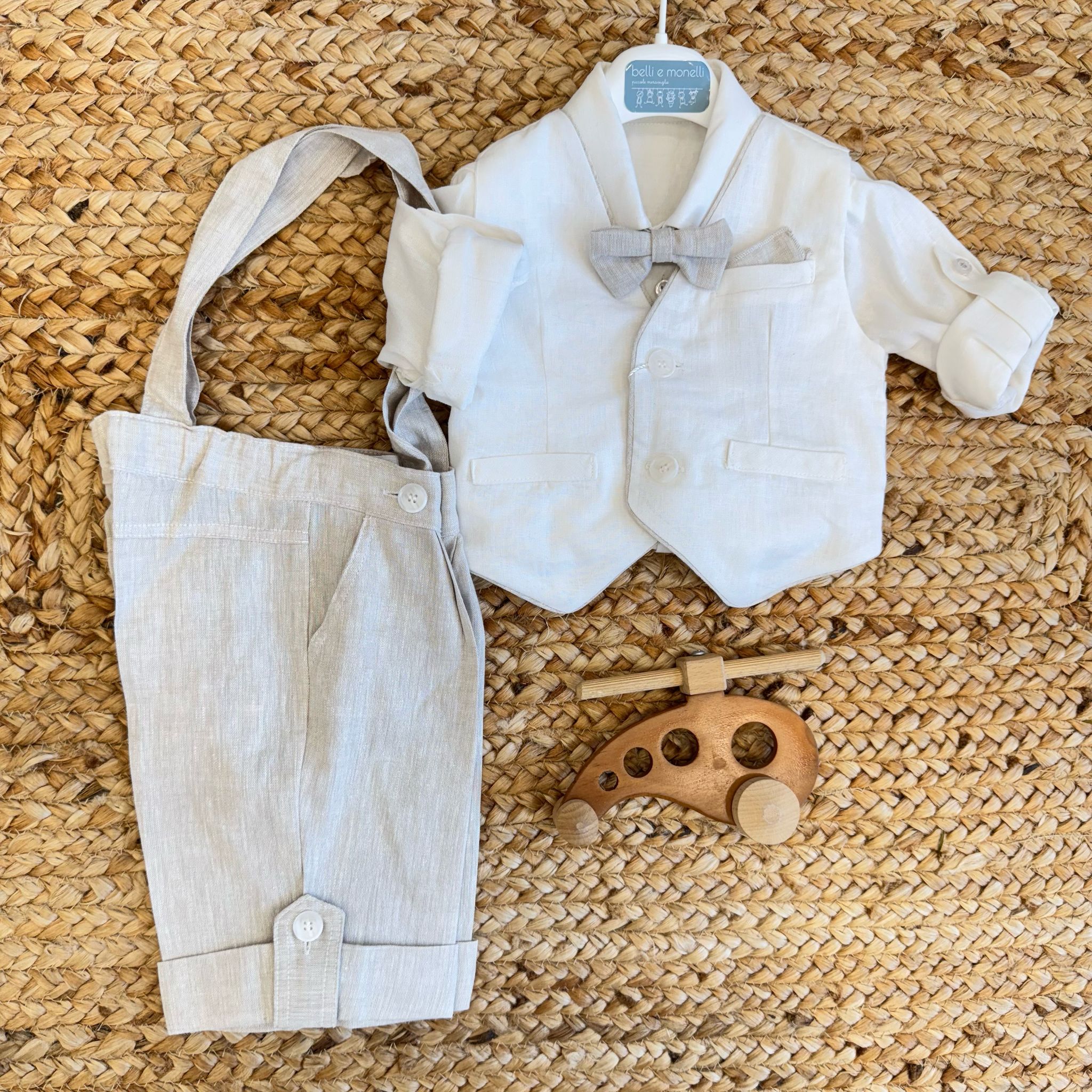 completo battesimo bambino lino naturale bianco beige