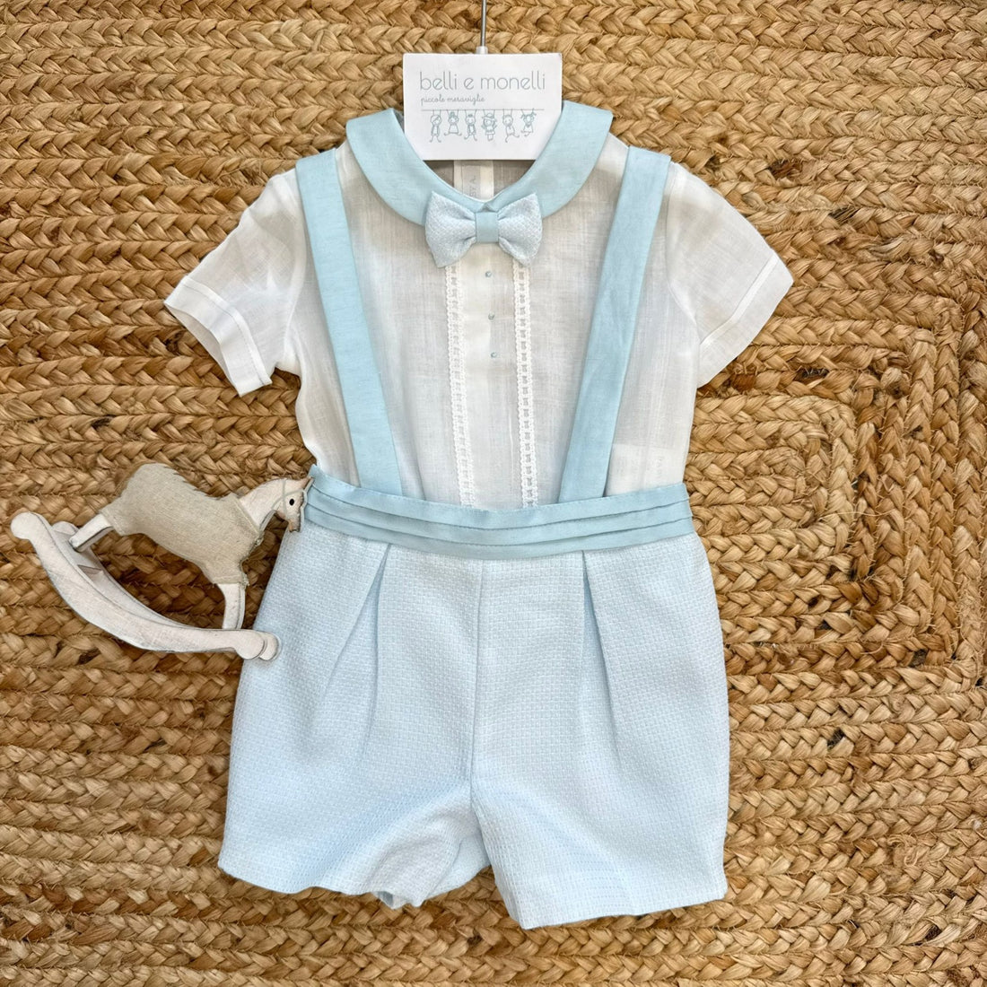 completo battesimo bimbo azzurro con bretelle