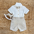completo battesimo bimbo beige elegante con papillon