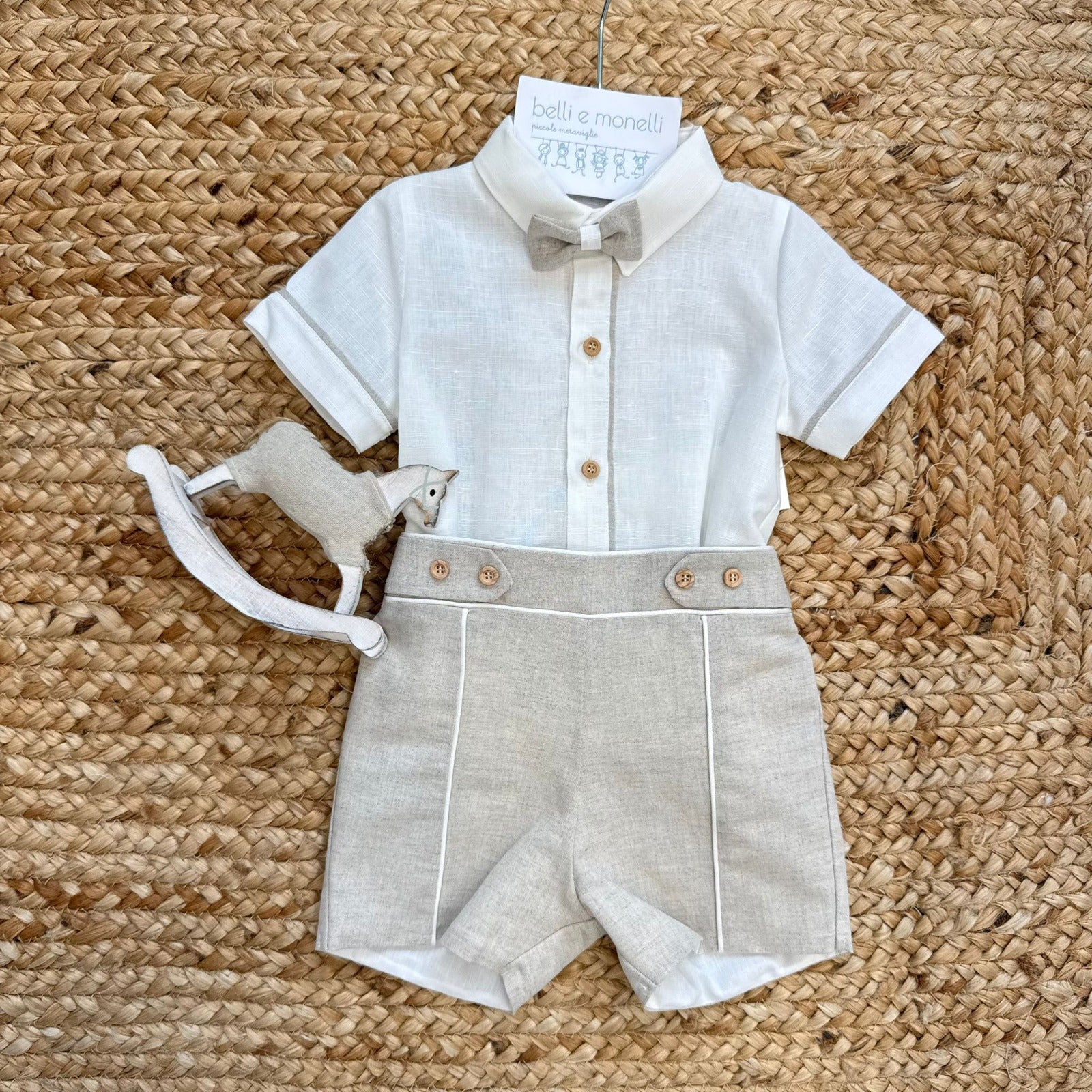 completo battesimo bimbo beige elegante con papillon