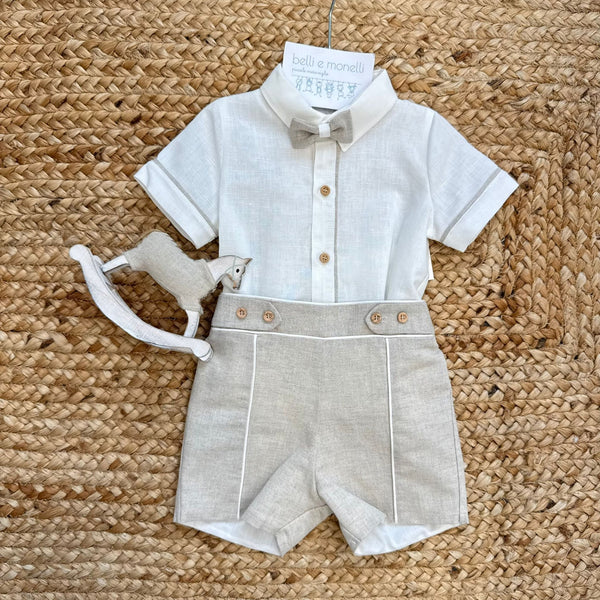 completo battesimo bimbo beige elegante con papillon