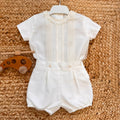 Completo battesimo bimbo bianco con dettagli panna e pizzo elegante