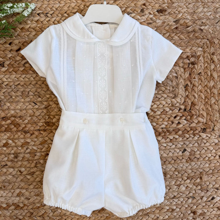 Completo battesimo bimbo bianco con ricami floreali