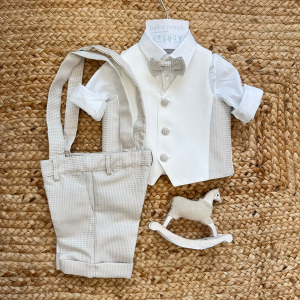 completo elegante battesimo bimbo con bretelle
