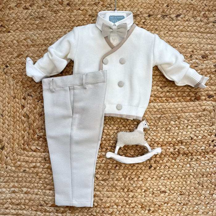 completo elegante battesimo bimbo con cardigan panna