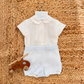 Completo battesimo bimbo celeste con colletto tondo e pantaloncino elegante
