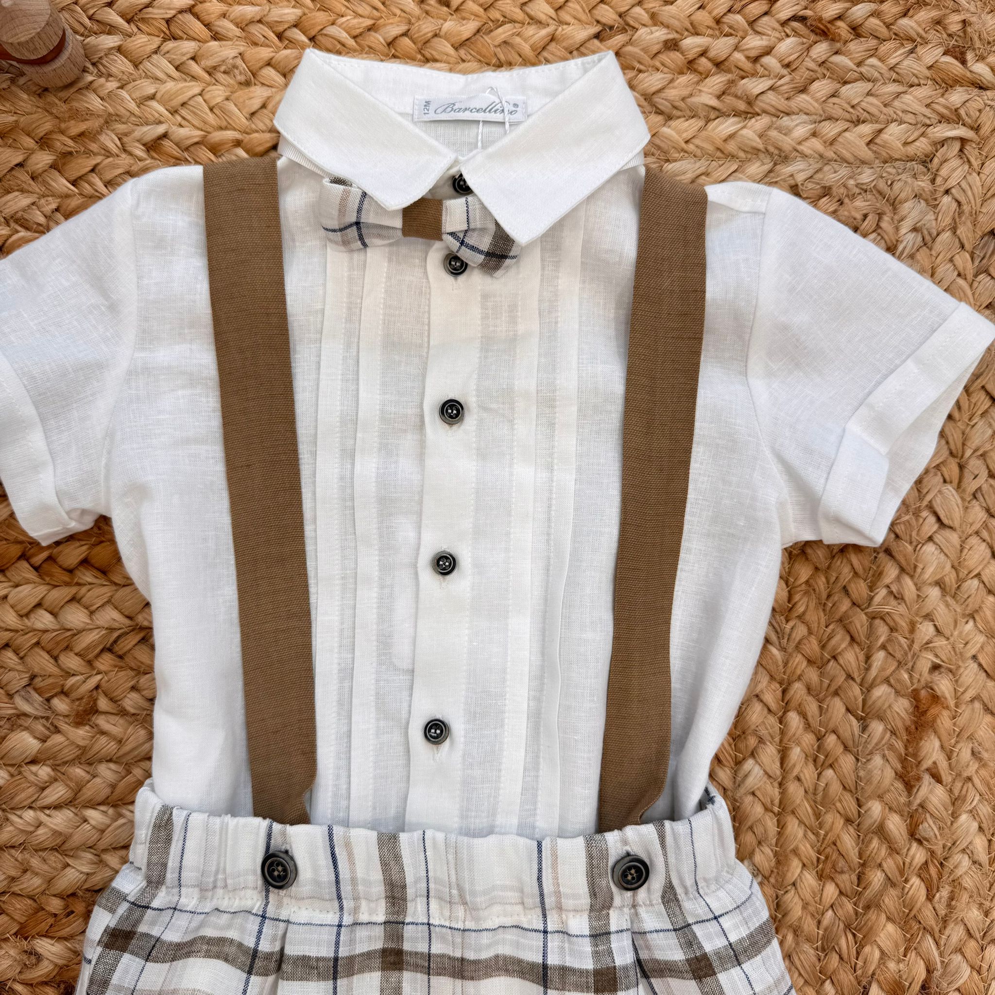 Completo battesimo bimbo elegante con papillon e pantaloncini quadri