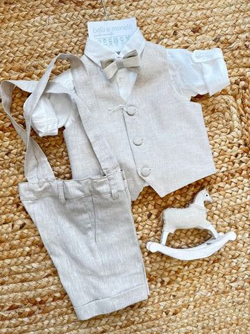 completo elegante battesimo bimbo lino e cotone