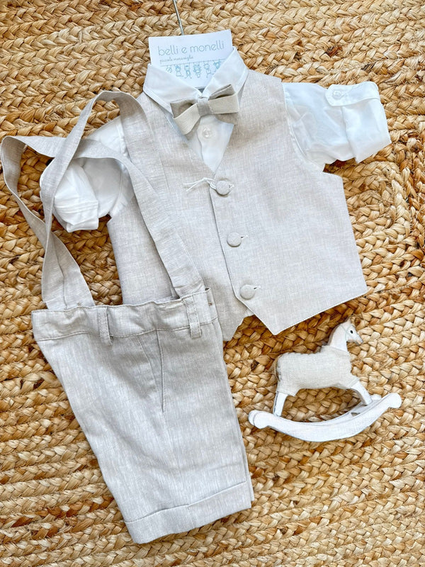 completo elegante battesimo bimbo lino e cotone