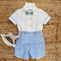 completo battesimo bimbo panna e azzurro con papillon