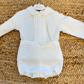 Completo Battesimo bimbo panna con camicia a pieghe e pantaloncino corto