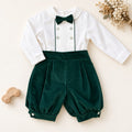 Completo battesimo bimbo verde e bianco con papillon e pantalone elegante