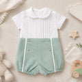 Completo battesimo bimbo verde salvia in cotone e lino