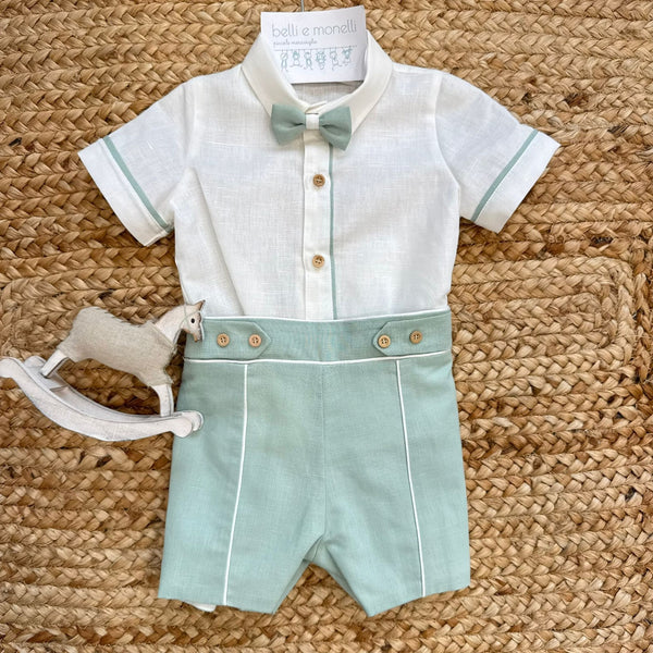 completo battesimo bimbo verde salvia