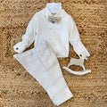 completo battesimo neonato panna con pantalone beige