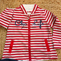 completo bimba cotone con giacca righe rosse t-shirt e pantalone