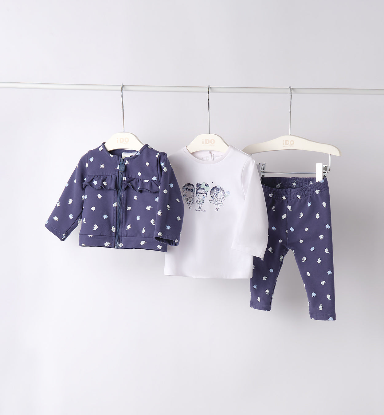 completo bimba blu navy fiori con giacchina e leggings
