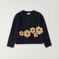 Completo bimba maglia blu navy con fiori beige e gonna a balze autunno inverno
