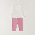 Completo bimba due pezzi in caldo cotone con maglia panna con cagnolini e pantalone rosa