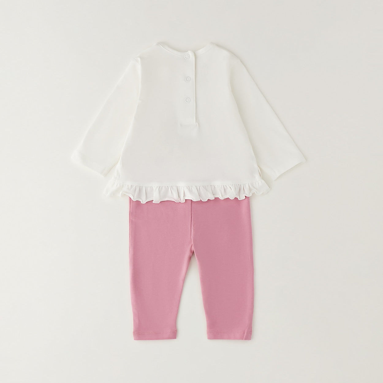 Completo bimba due pezzi in caldo cotone con maglia panna con cagnolini e pantalone rosa