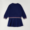 Completo bimba blu in caldo cotone con felpa orsetto e gonna a pieghe
