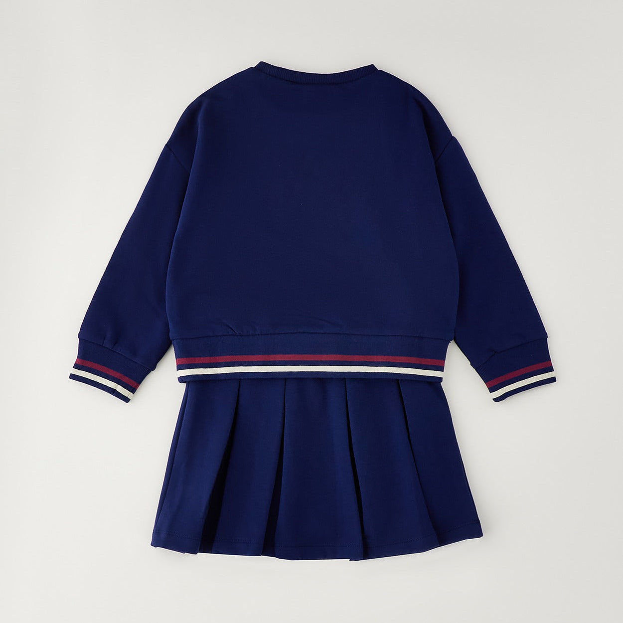 Completo bimba blu in caldo cotone con felpa orsetto e gonna a pieghe