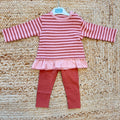 Completo bimba in caldo cotone con maglia rigata rosa e leggings coordinati