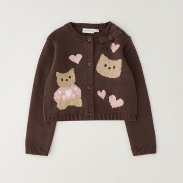 Completo bimba cardigan marrone con gattini cuori e fiocco
