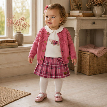 Cardigan bimba rosa in caldo cotone con bottoni e lavorazione a maglia