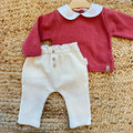 Completo bimba con maglia in cashmere e lana merino e pantalone panna a coste