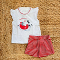 completo bimba cotone t-shirt bianca stampa marina e shorts rigati rossi