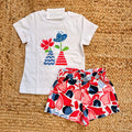 completo bimba cotone bianco t-shirt con fiori e shorts fantasia colorata