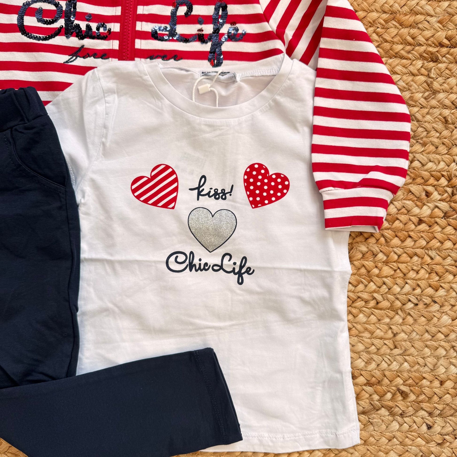 giacca bimba cotone righe rosse con zip e tasche