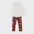 Completo bimba in cotone con maglia panna e pantalone bordeaux fantasia orsetti
