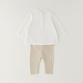 Completo bimba in cotone panna e beige con maglia e leggings