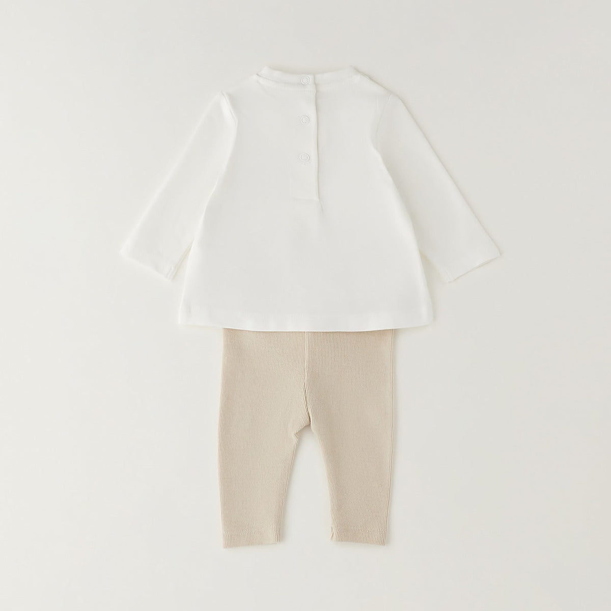 Completo bimba in cotone panna e beige con maglia e leggings